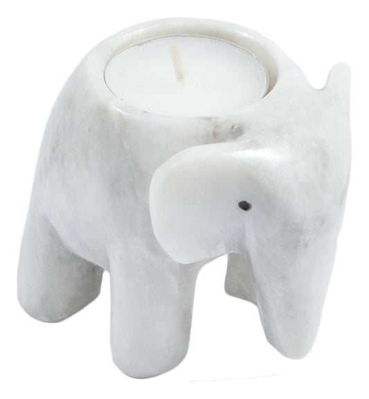 3" Marble Elephant Tea Light Holders: White Marble