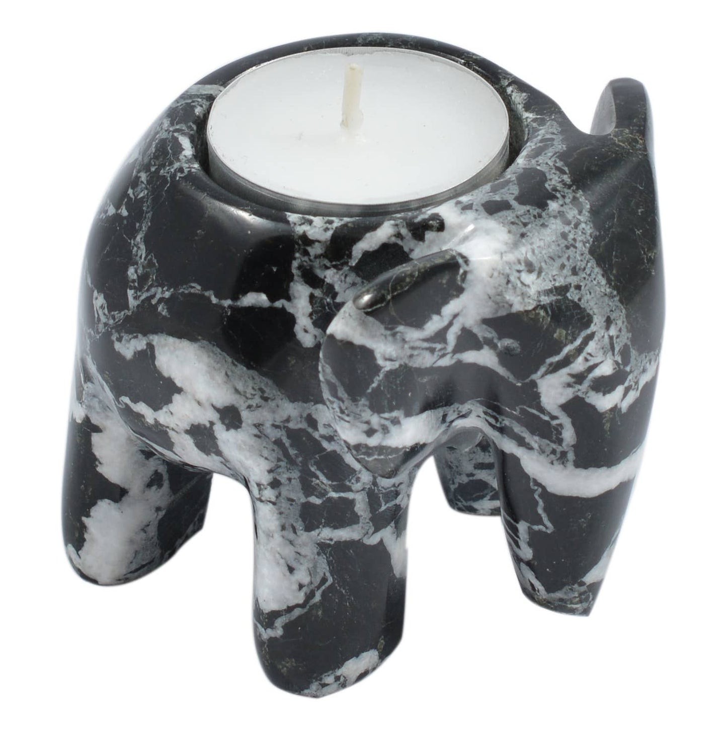 3" Marble Elephant Tea Light Holders: White Marble