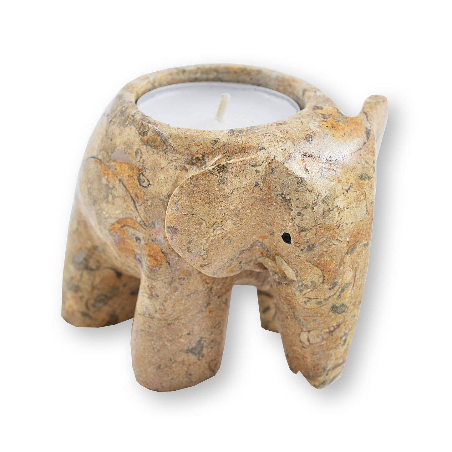 3" Marble Elephant Tea Light Holders: White Marble