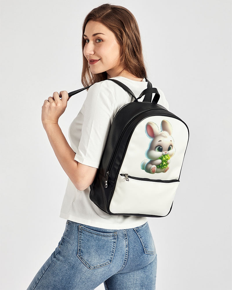 Cute bunny eating lettuce Classic Faux Leather Backpack