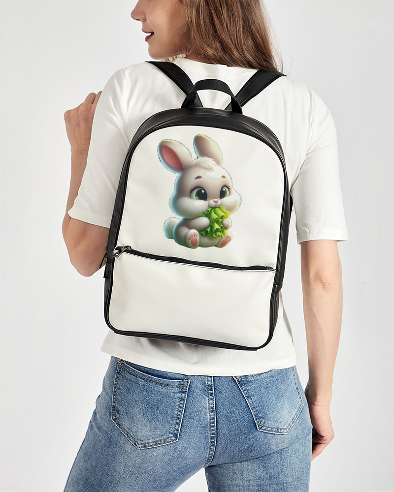 Cute bunny eating lettuce Classic Faux Leather Backpack