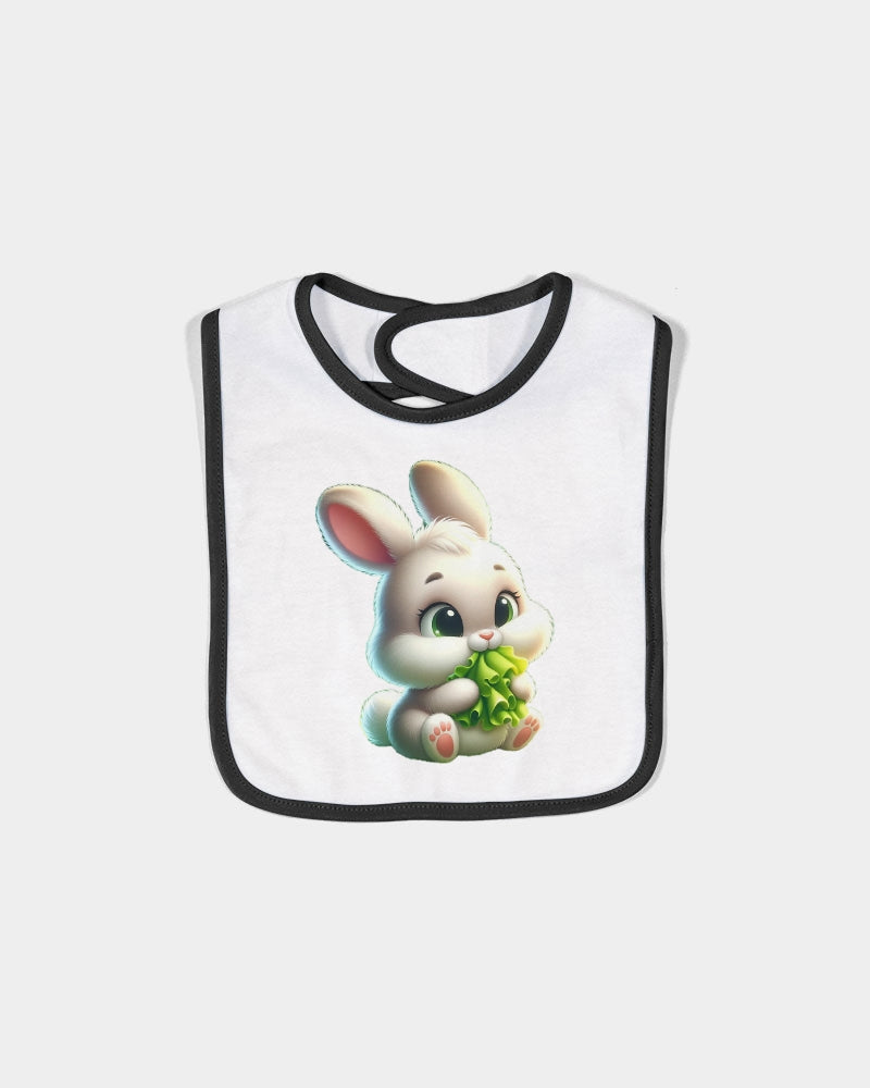 Cute bunny eating lettuce Infant Contrast Trim Premium Jersey Bib | Rabbit Skins