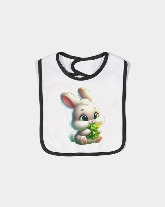 Cute bunny eating lettuce Infant Contrast Trim Premium Jersey Bib | Rabbit Skins