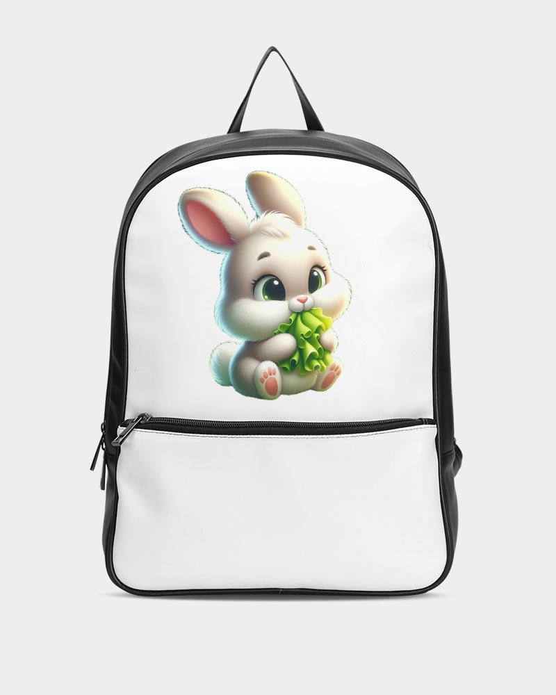 Cute bunny eating lettuce Classic Faux Leather Backpack