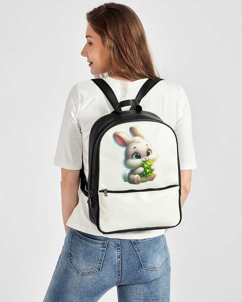 Cute bunny eating lettuce Classic Faux Leather Backpack