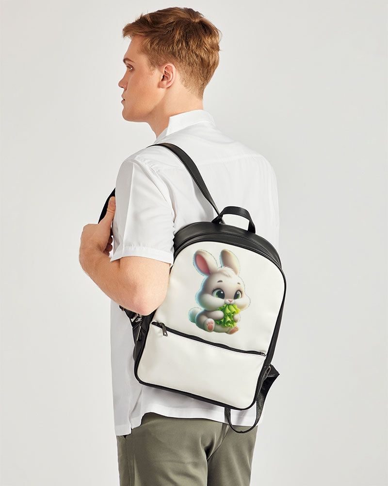 Cute bunny eating lettuce Classic Faux Leather Backpack